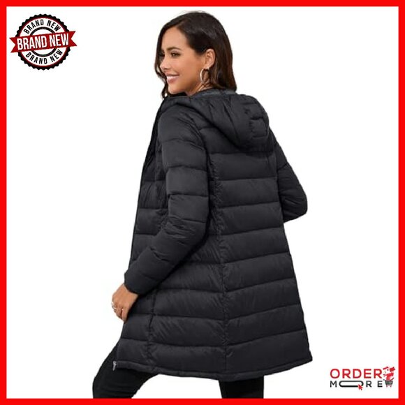 Lightweight Packable Puffer Jacket Hooded Mid-Length Winter Coat - Picture 4 of 8